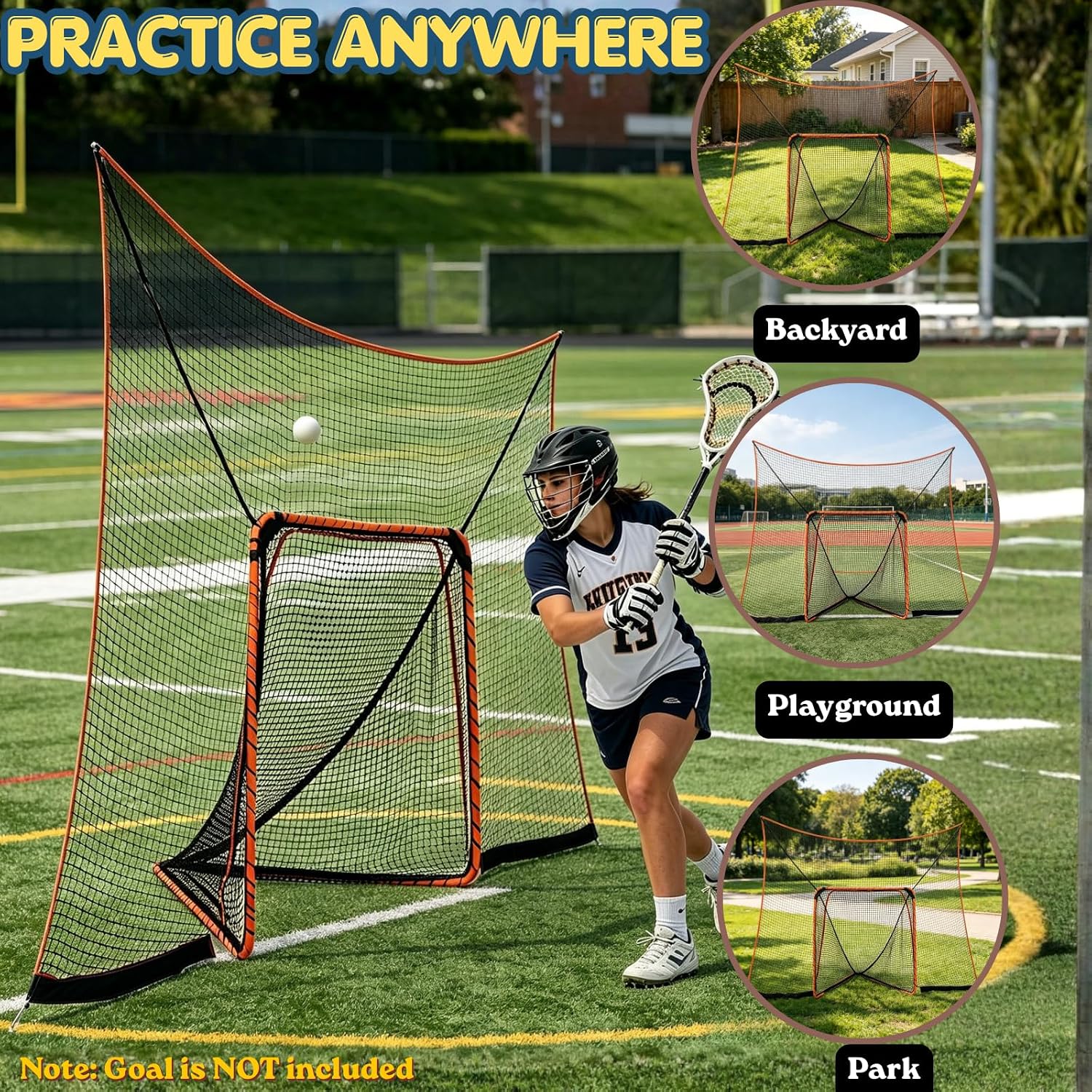 Lacrosse Backstop Net 14x10FT, Extra Large Coverage | 4-Strand Tear-Resistant Netting with 6 Sandbag & 4 Stakes (Lacrosse Goal NOT Included)
