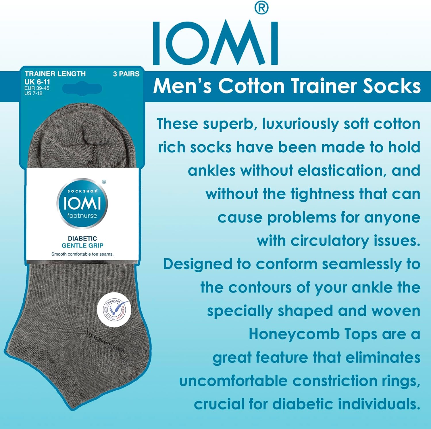 IOMI 6 Pack Mens Diabetic Low Cut Socks Non Binding Extra Wide Ankle Socks