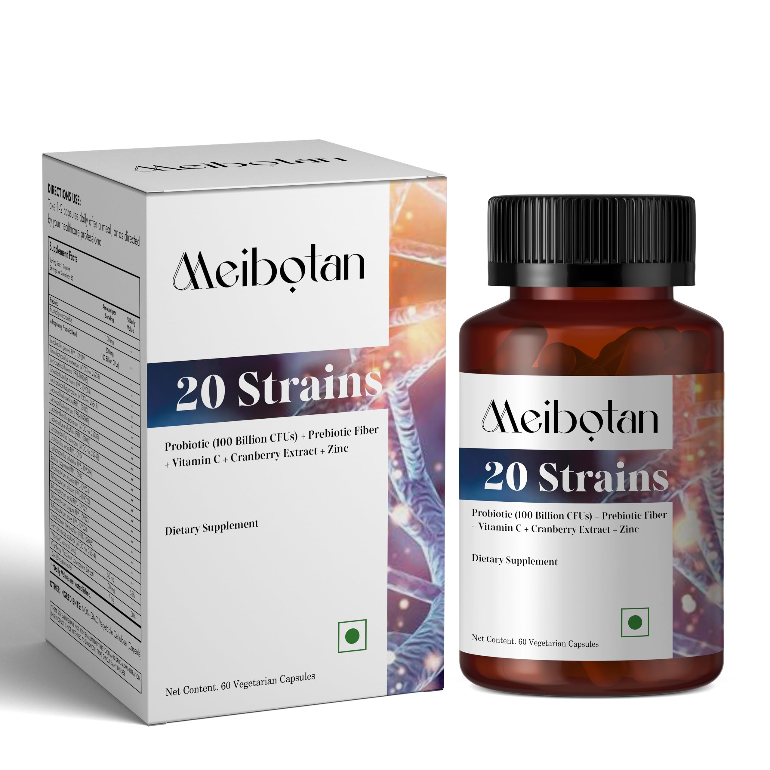 Probiotic Supplement Designed by Scientist, 20 Strains with 100 Billion CFU For Men & Women Gut Support, Digestion, Immunity Support, Detox & Cleanse - 60 Veg Capsules, Age 50+, 110 grams