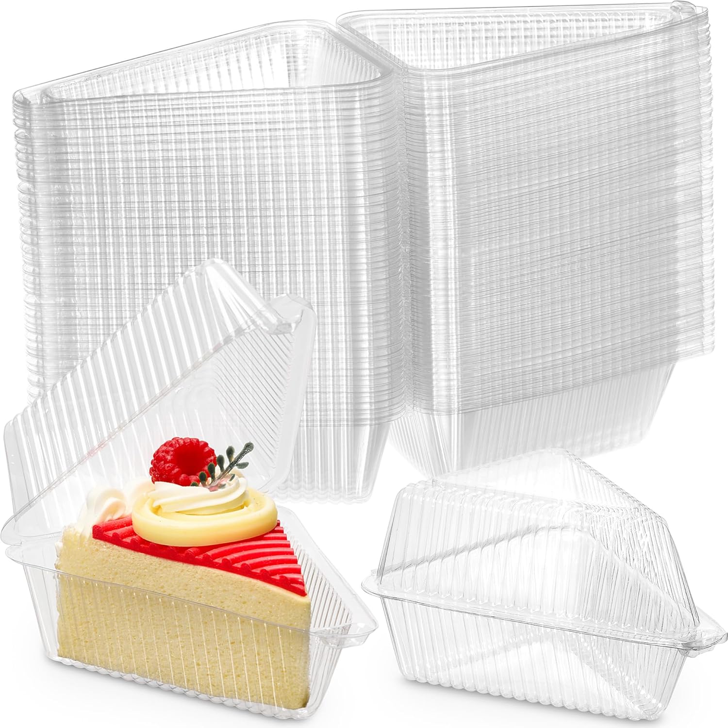 Maxdot 1000 Pcs Cake Slice Containers with Lid Bulk 4 Inch Clear Hinged Cheesecake Containers Individual Disposable Plastic Triangle Dessert Boxes Carrier for Sandwiches Take out Packaging Supply
