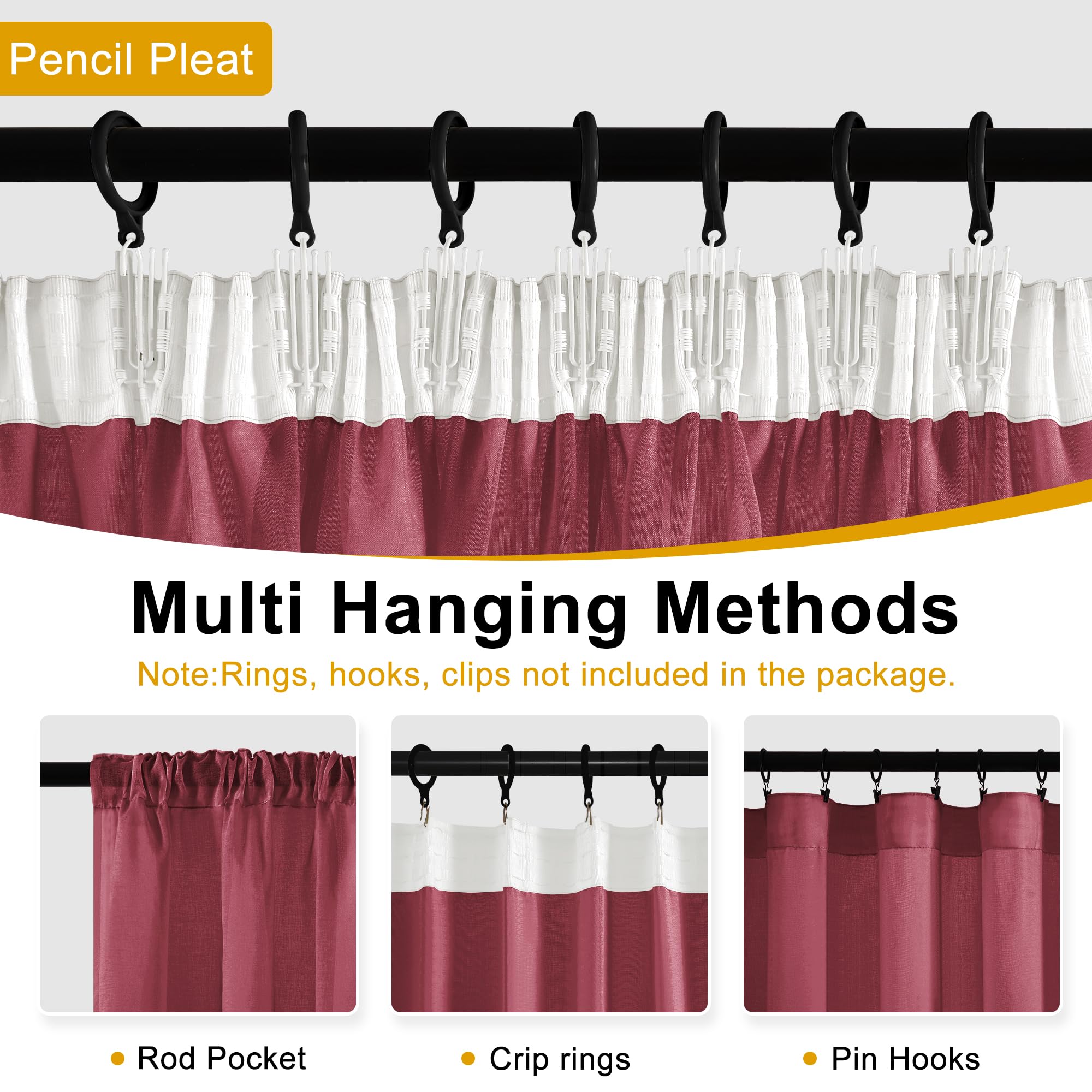 DWCN Stores Gardinen mit Kräuselband Transparent Wein Rot H260 x B140 cm – Ansicht 4