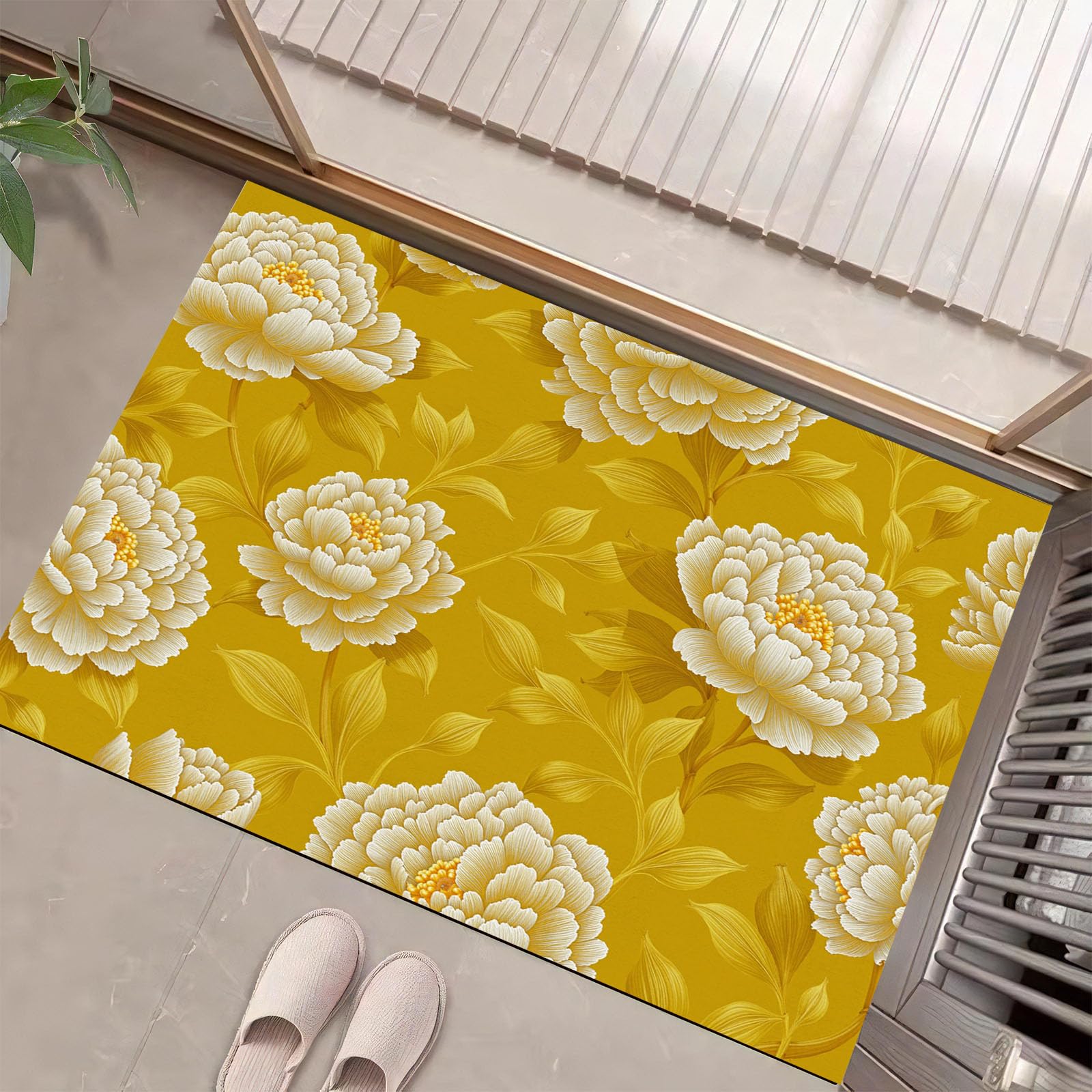 Felpudo de entrada 45x75 cm GDJSMIN alfombra de flores amarillo claro