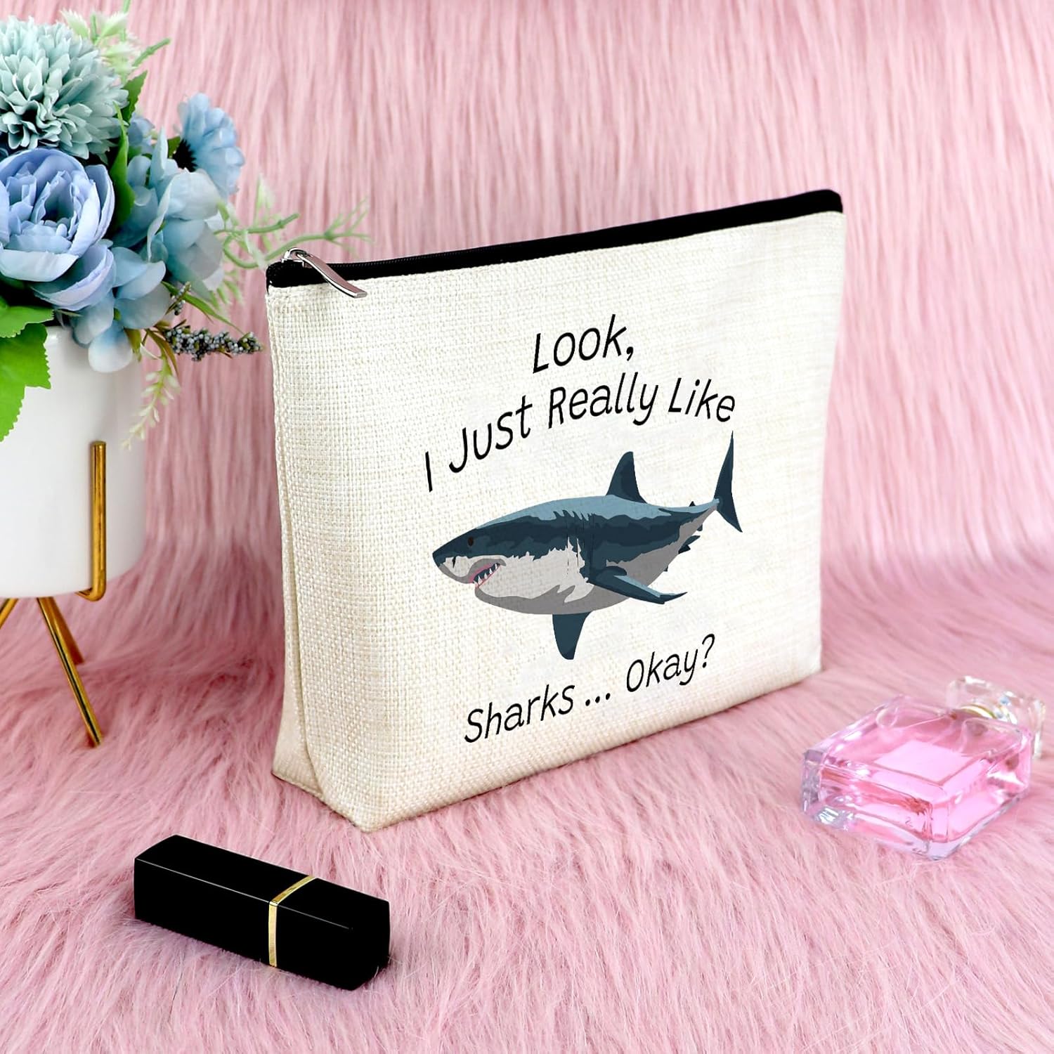 Shark Lover Gift for Women Makeup Bag Shark Themed Gift Animal Lover Gift for Shark Lover Cosmetic Bag Inspirational Gift for Sister Friends Friendship Birthday Graduation Gift Travel Cosmetic Pouch - Image 6