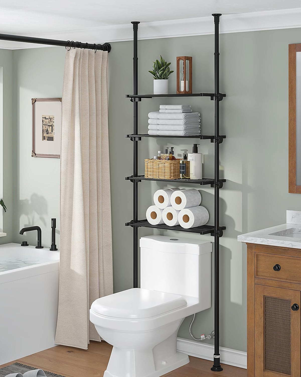 ALLZONE Adjustable Over The Toilet Storage Shelf, 4Tier
