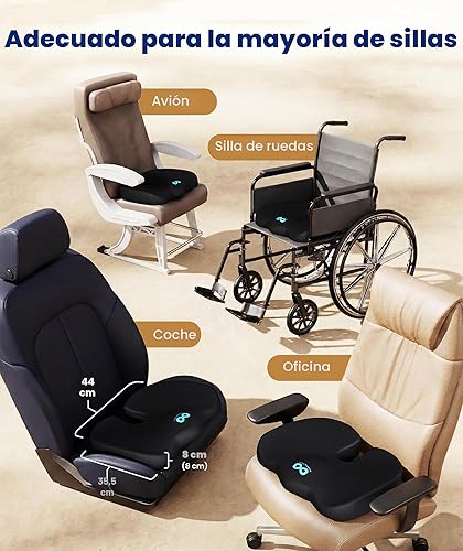 Miniatura 5 de Everlasting Comfort - Cojín de asiento para silla de oficina, cojín de coxis, almohada de ciática para sentarse (negro)