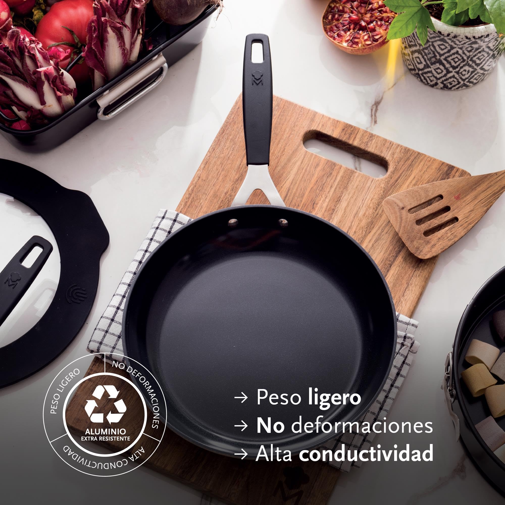 MasterPro Smart | 3 Padelle Antiaderenti di 20, 24 e 28 cm e Wok di 28 cm | Alluminio Forgiato | Manico Ergonomico | Kit di Padelle | Per Tutti i Piani Cottura