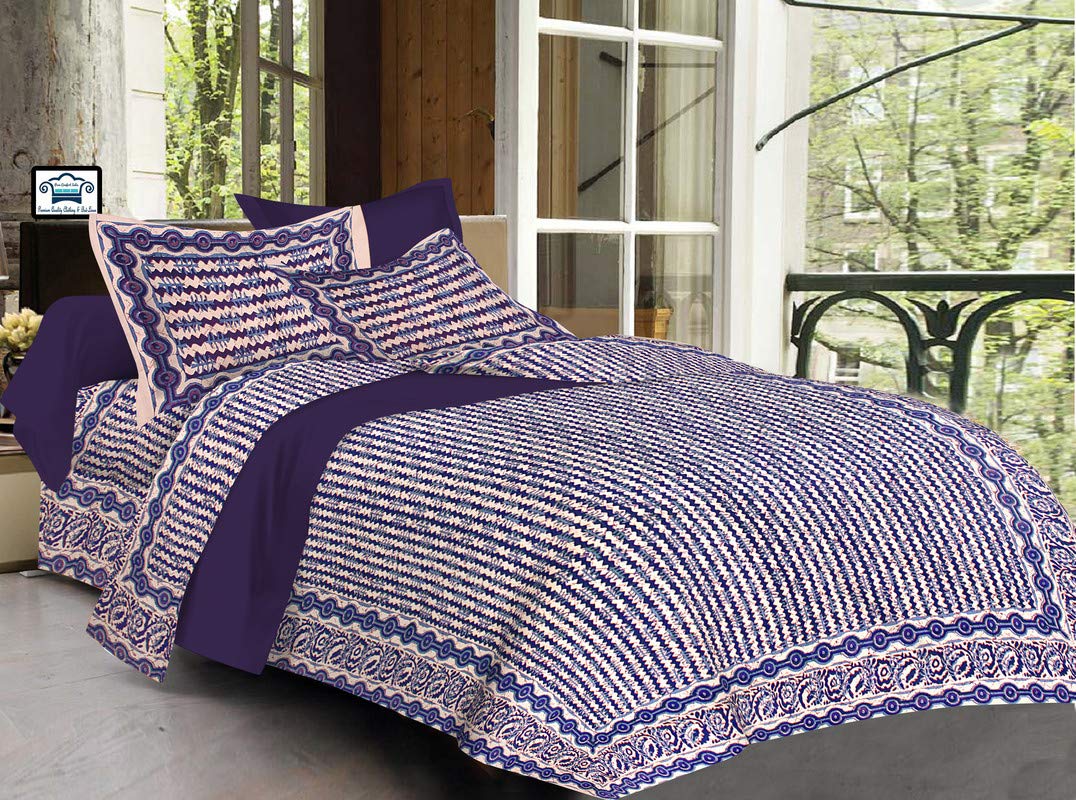 PureComfort 144Tc Cotton Double bedsheet with 2 Pillow Covers (Blue, Super King Size)