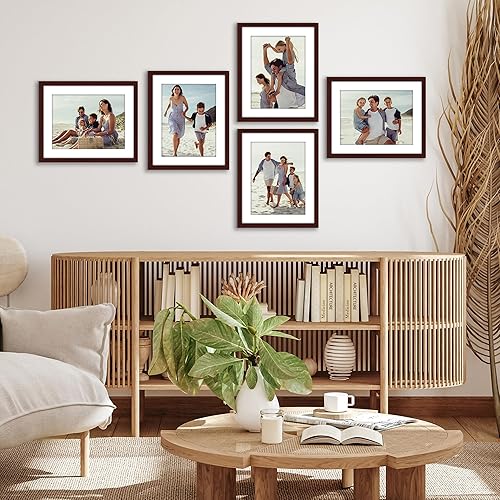 Vista 285 de Americanflat Portarretratos de 5 x 6 pulgadas con plexiglás pulido, juego de 5 portarretratos de 2 x 3 pulgadas con paspartú o para fotos de 5 x 6