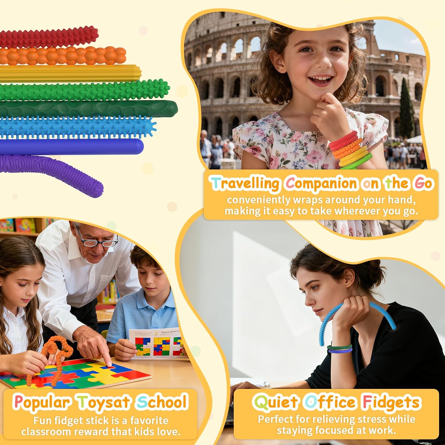 Fidget Toys Sensory Sticks: 8 Pack Textured Silicone Sensory Toys for Kids with Autism, Fidget Toys for Relieving Anxiety and Stress, Calm Down Travel Toys for Kids / Adults