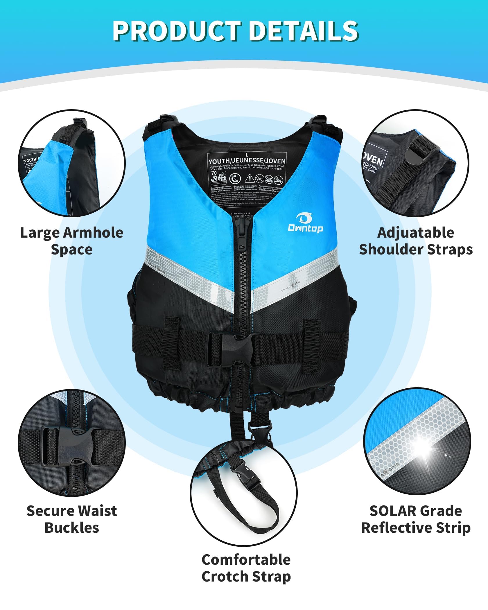 Owntop Ayuda a la Flotabilidad para Adultos, Chaleco de Natación Ligero, Chaleco de Flotabilidad Ajustable con Correa de Entrepiema para Kayak, Pesca y Paddle Surf