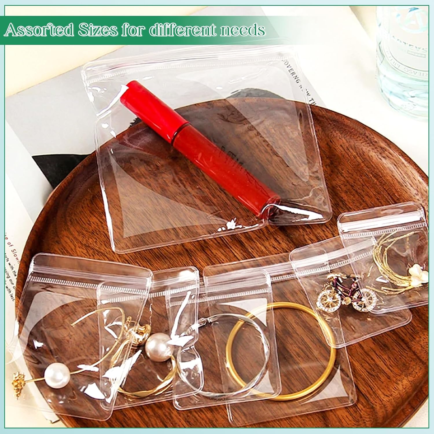 Fangoo 240 Pcs Anti Tarnish Strips with Clear Jewelry Organizer Bag Sets,120 Pcs Self Seal Jewelry Packaging Bags in 6 different sizes and 120 Anti Tarnish Strips for Storage Jewelry Rings Earring
