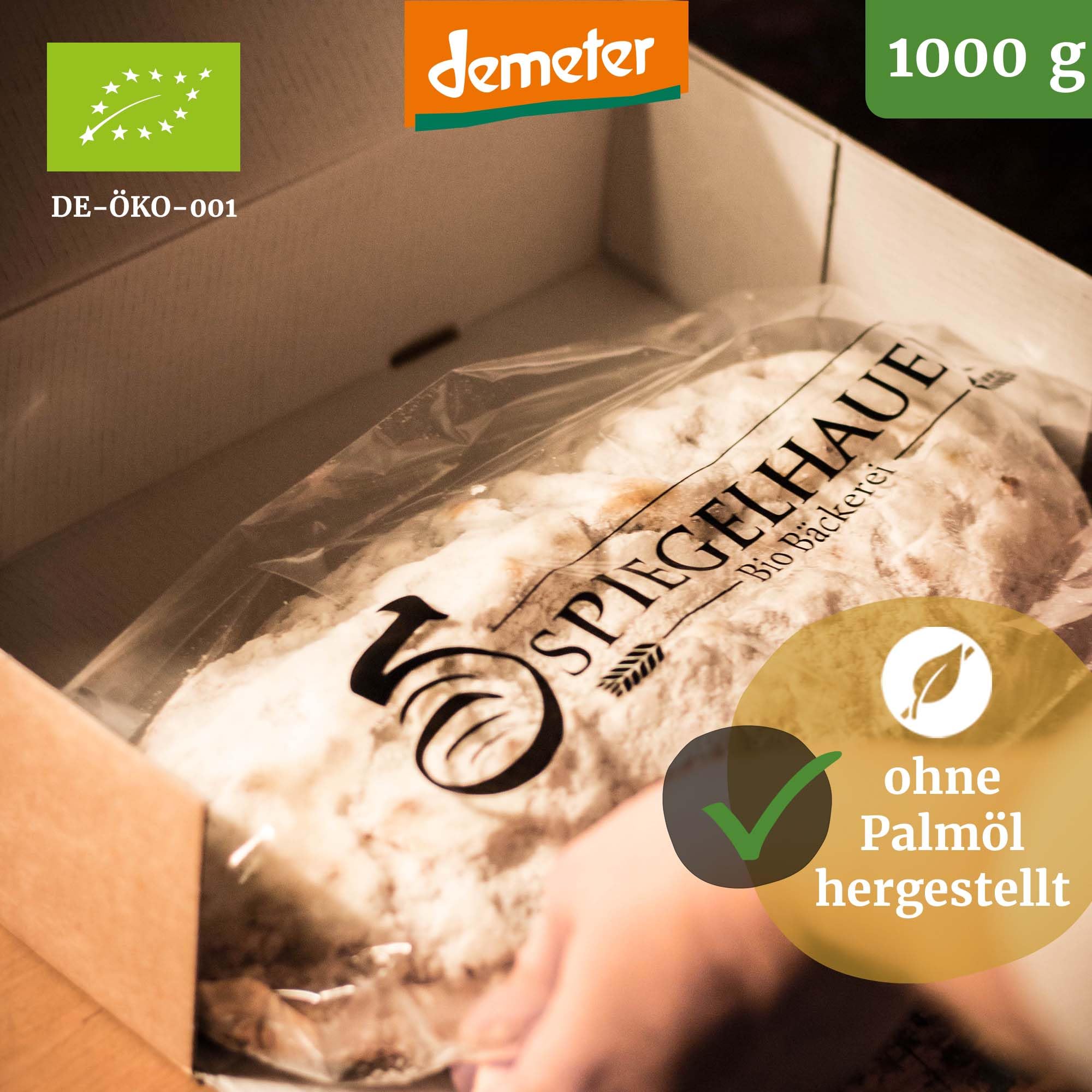 Bäckerei Spiegelhauer Demeter Christstollen Bio Stollen 1 kg aus Sachsen Stollen im Präsentkarton ohne Palmöl Stolle