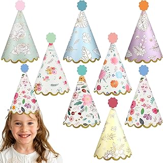 24 Pcs English Garden Party Hats for Kids and Adults - Floral Themed Cone Hats for Birthday, Baby Shower - Colorful Paper Party Supplies - Buy now