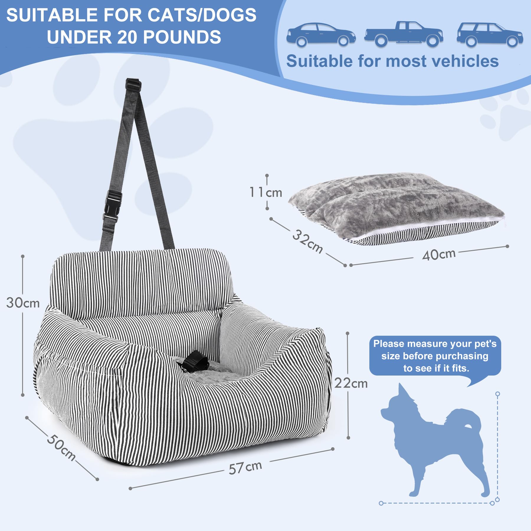 Dog Car Seat for Small Dogs, Pet Booster Seat with Clip-On Safety Leash and Storage Pockets, Washable Travel Dog Car Bed for Puppy （Black） - image 3
