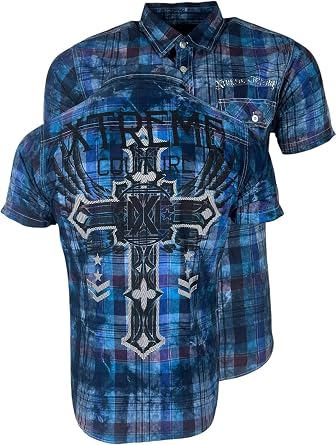 Xtreme Couture by Affliction Mens Button Down Shirt Faith & Trust