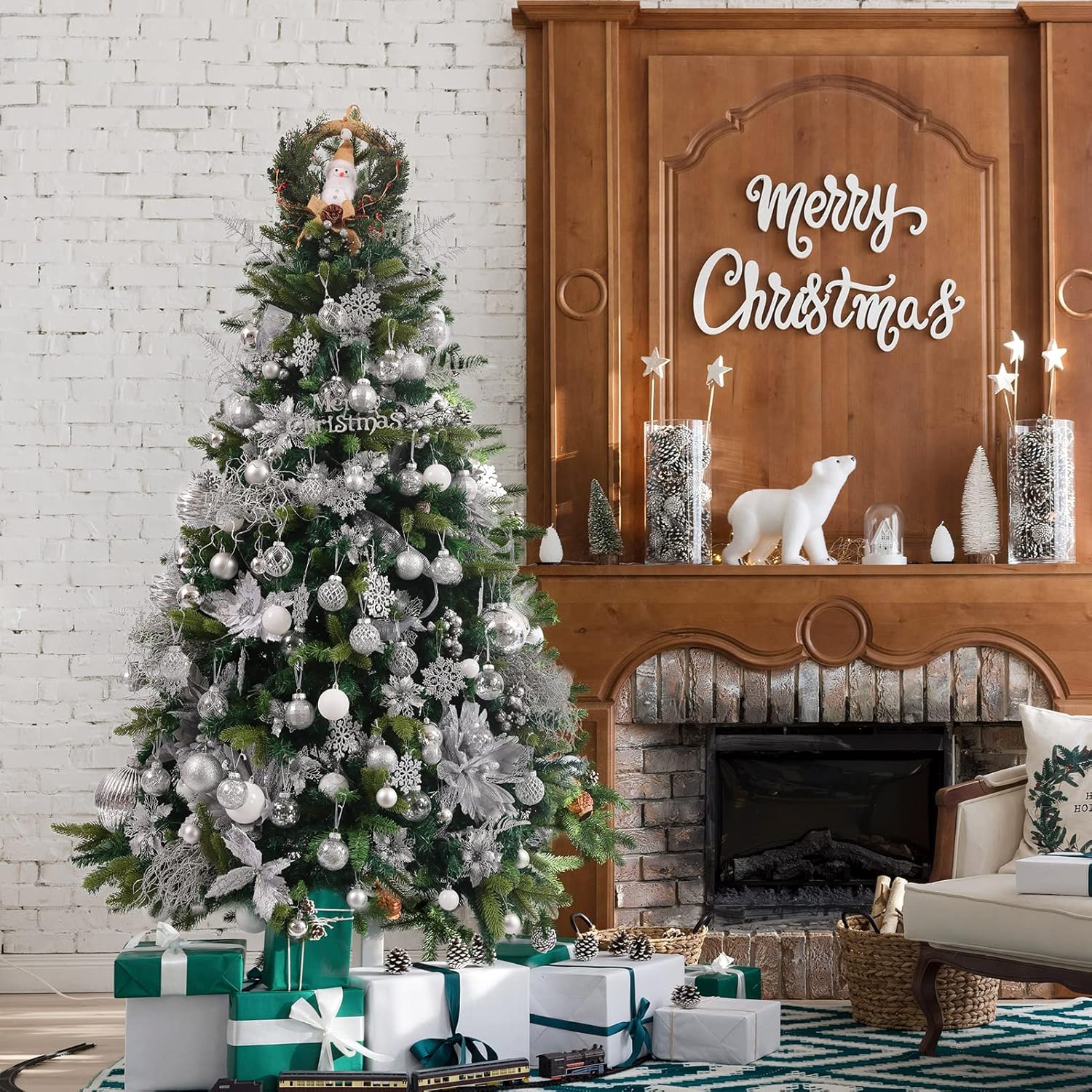 30ct Christmas Ball Ornaments-60mm/2.36" Shatterproof Clear Plastic Xmas Balls Baubles Set with Stuffed Delicate Sparkling, Hanging Christmas Tree Decorations(Silver) - Image 7