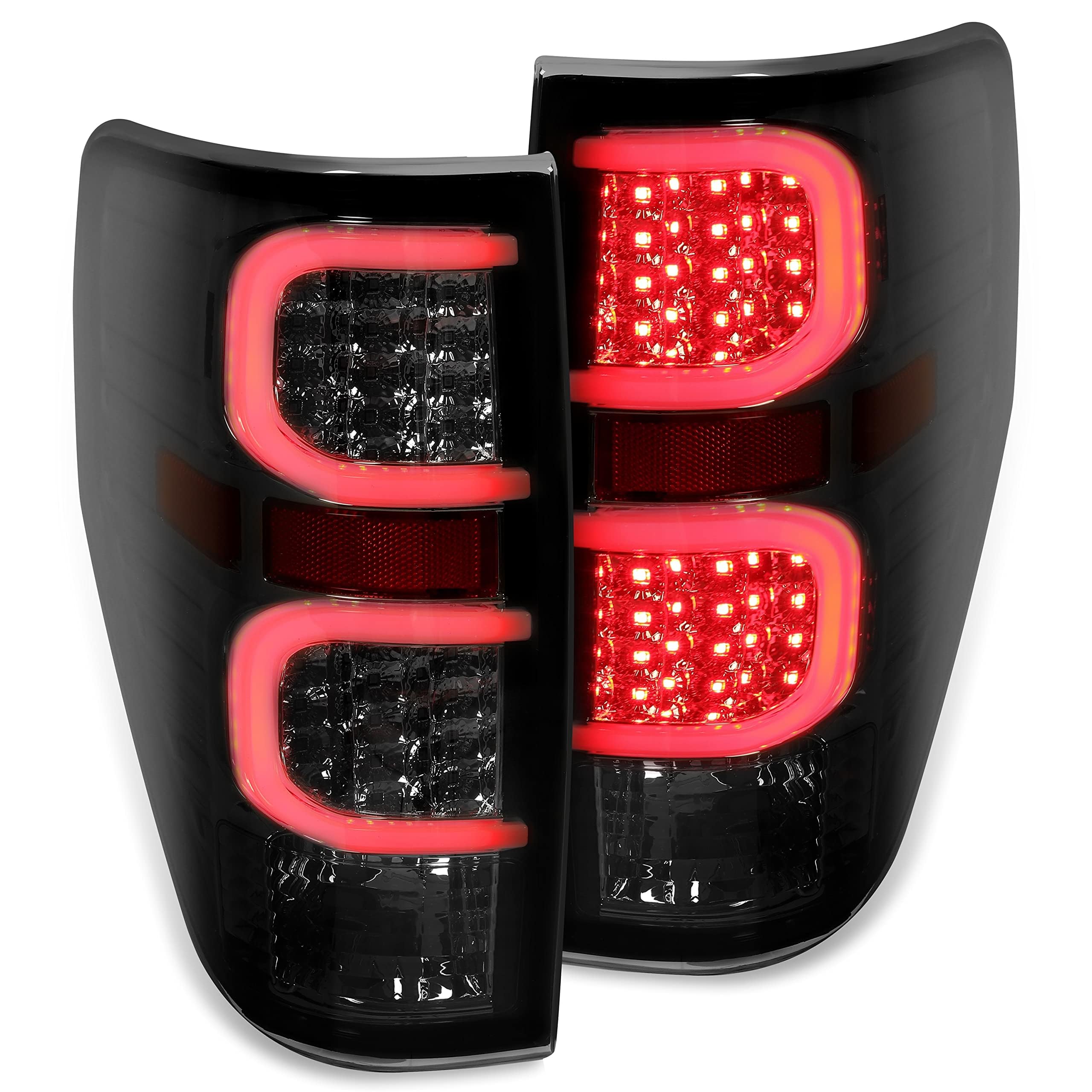 KUAFU Tail Light Lamp Assembly Compatible with 2009-2014 Ford F150 F-150 LED Tube Bar Running Brake Turn Signal Parking Reverse Light Smoke Lens Left