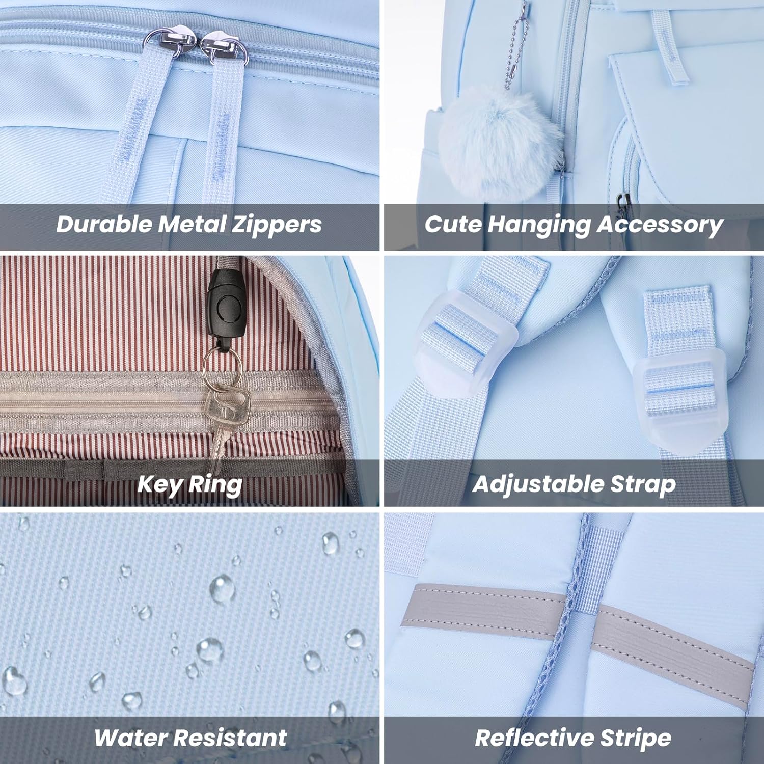 School Backpack for Teen Girls, Cute College Backpacks for Women Students Aesthetic Bookbag Large 15.6 Inch Laptop Bag Middle School Travel Back Pack (Blue) - Image 4