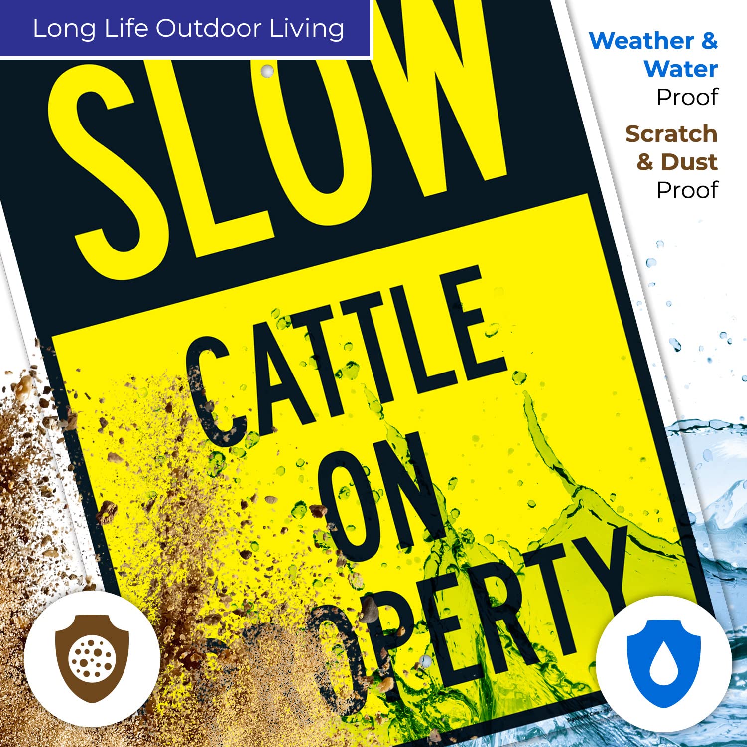 Slow Cattle On Property Sign, 18x24 Inches, Rust Free .063 Aluminum, Fade Resistant, Made in USA