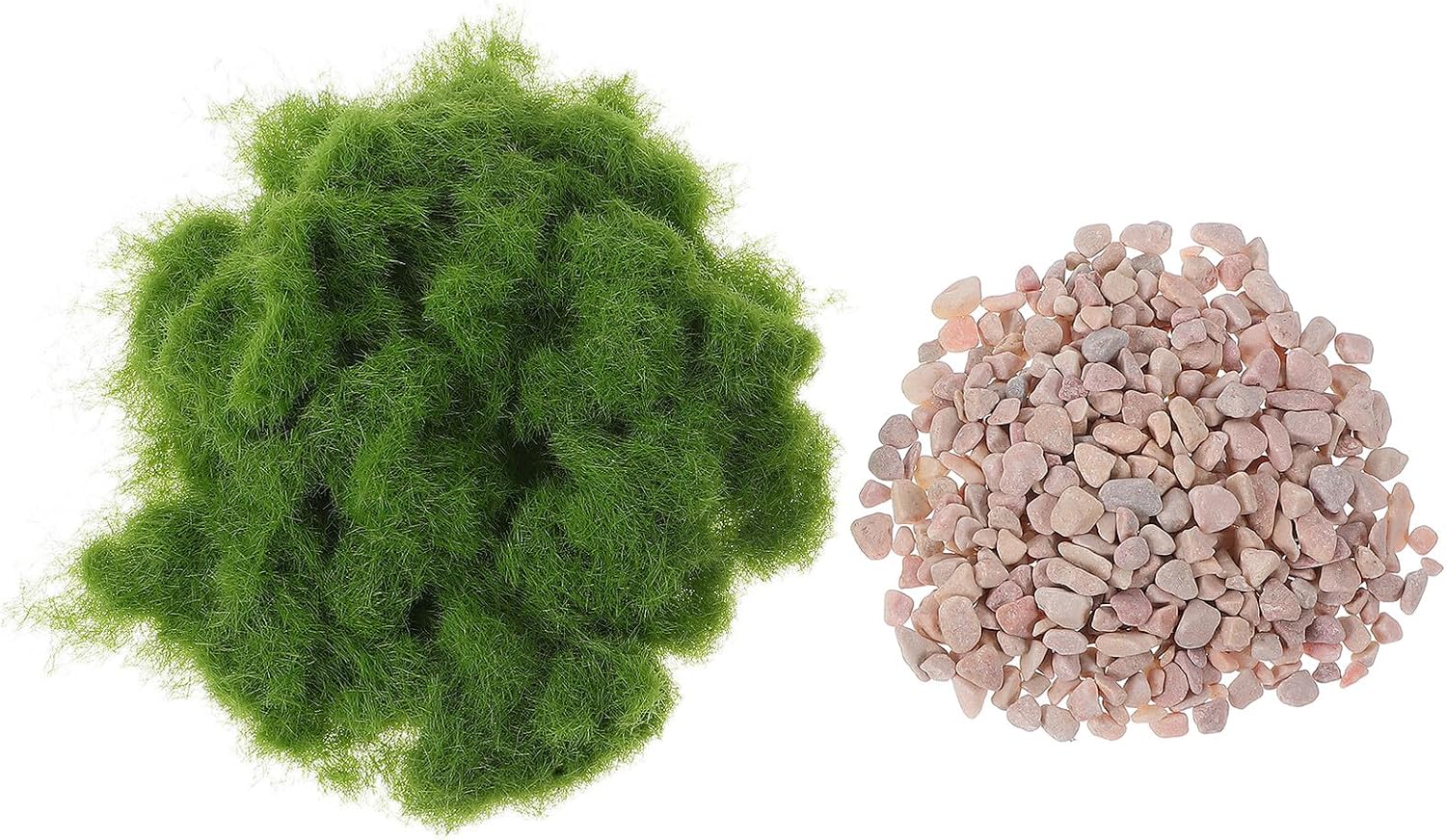 SEWACC Realistic Artificial Grass Turf Mat and Stone Set for Model Railway Scenery, Light Green Miniature Landscaping Kit with 30g Grass Powder and 100g Pebbles for Diorama and Garden