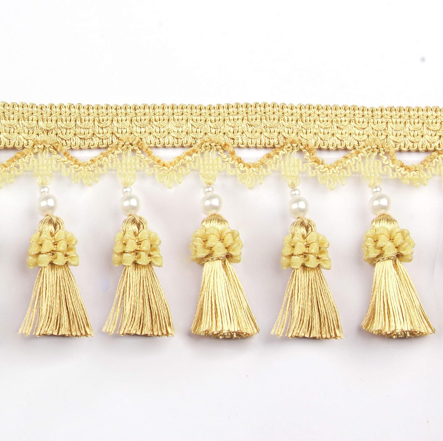 BEL AVENIR Tassel Fringe Trim 6.5 Yard x 3.15 Inches Luxury Beaded Tassel Fringing Trimmings - Golden
