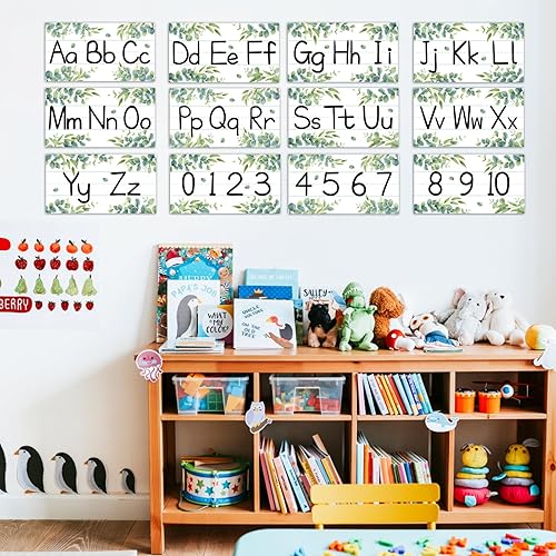 Miniatura 7 de Juego de 12 tiras de tablón de anuncios del alfabeto, línea del alfabeto, abecedario ABC, carteles de borde numérico para preescolar, jardín de