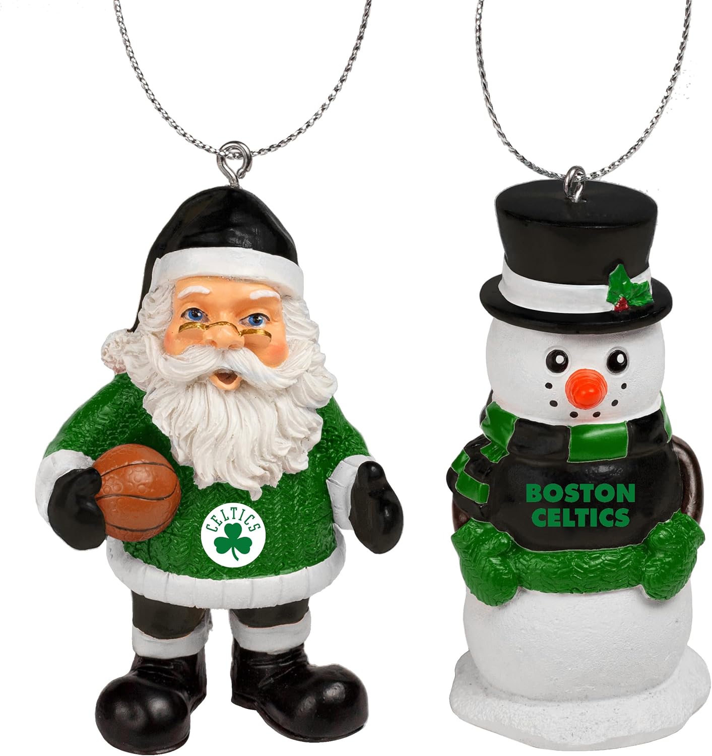 FOCO - NBA Officially Licensed 3.5" St. Nick Santa & Snowman 2 Pack Holiday Xmas Christmas Tree Team Hanging Ornament Set - Boston Celtics
