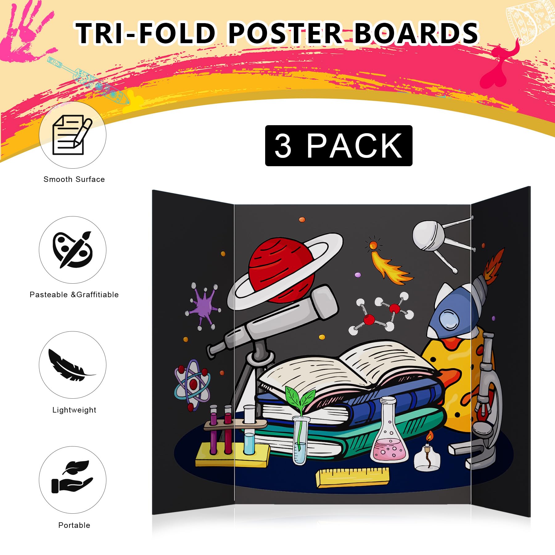 HAUTOCO 3Pcs Black Tri-Fold Display Board, 536 x 356 mm Small Presentation Board Foldable Poster Board - Image 3