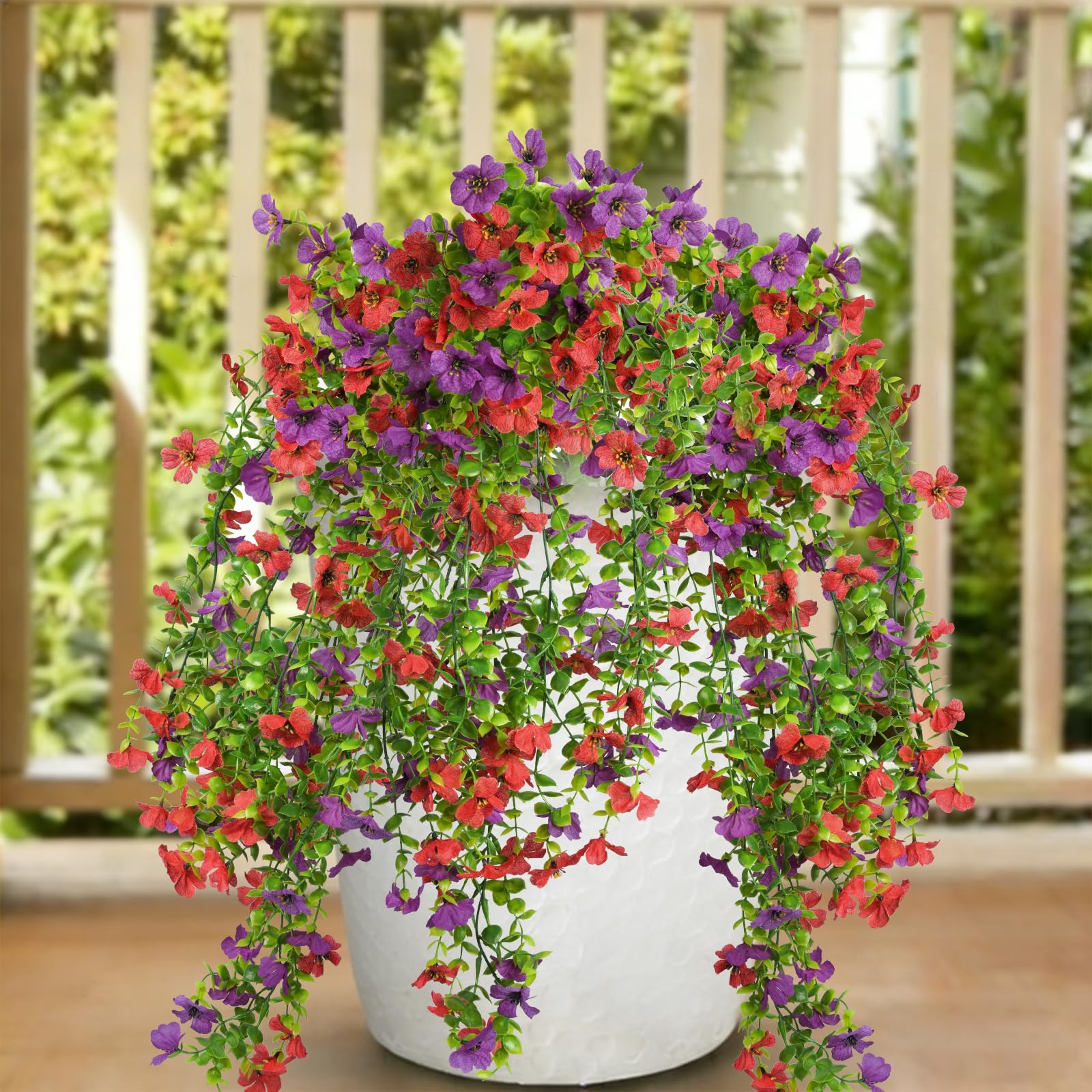 Famibay Artificial Flowers Hanging 2PCS Fake Plants Flowers UV-Resistant Outdoor Artificial Hanging Plants for Garden Patio Outdoor Wedding Decor