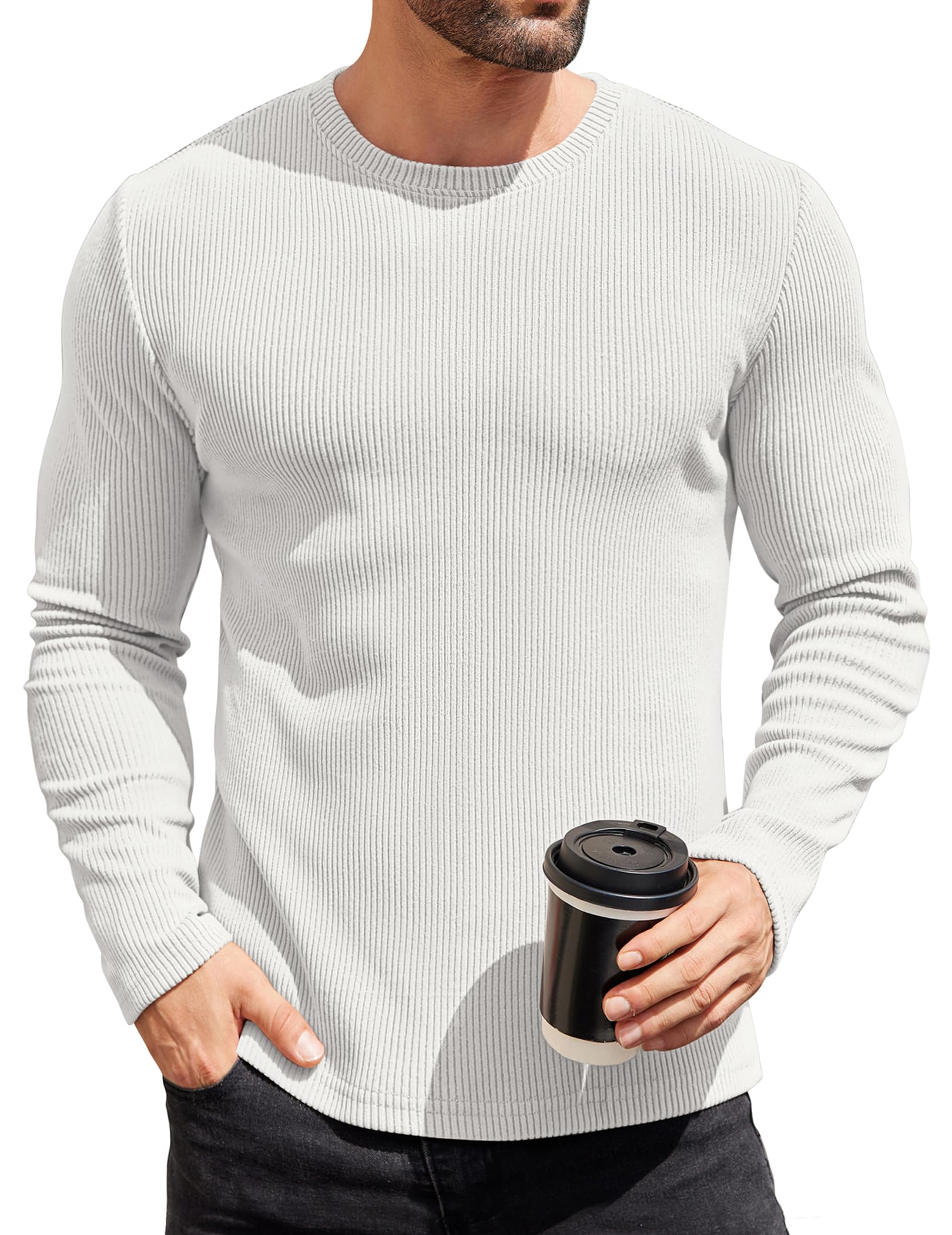 COOFANDY Mens Long Sleeve Shirts Thermal T-Shirt Slim Fit Crewneck Sweater Knitted Pullover Shirt