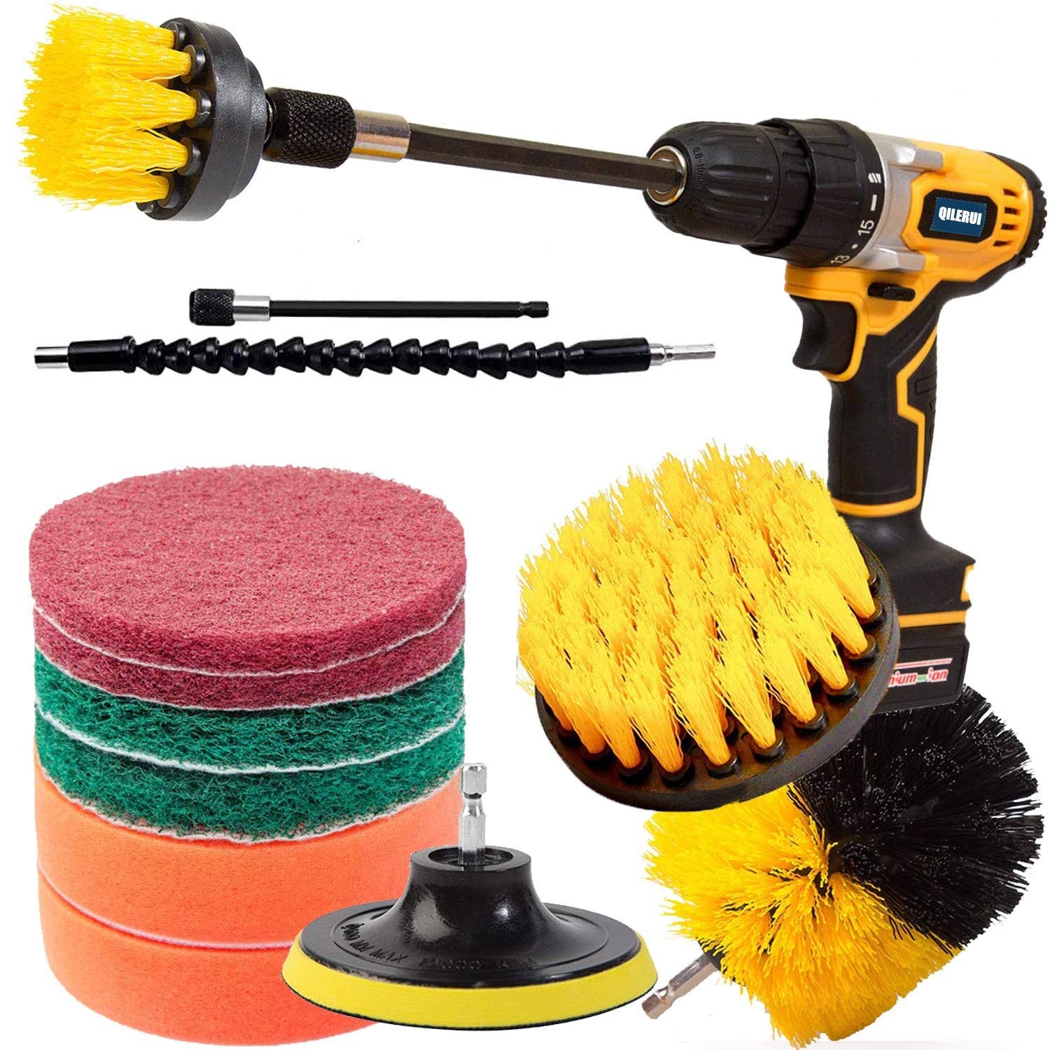 Drill Brush Drill Brush Attachments Set Scouring Pads Scrub Pads Sponge Buffing Pads Power Scrubber Brush Replaceable with