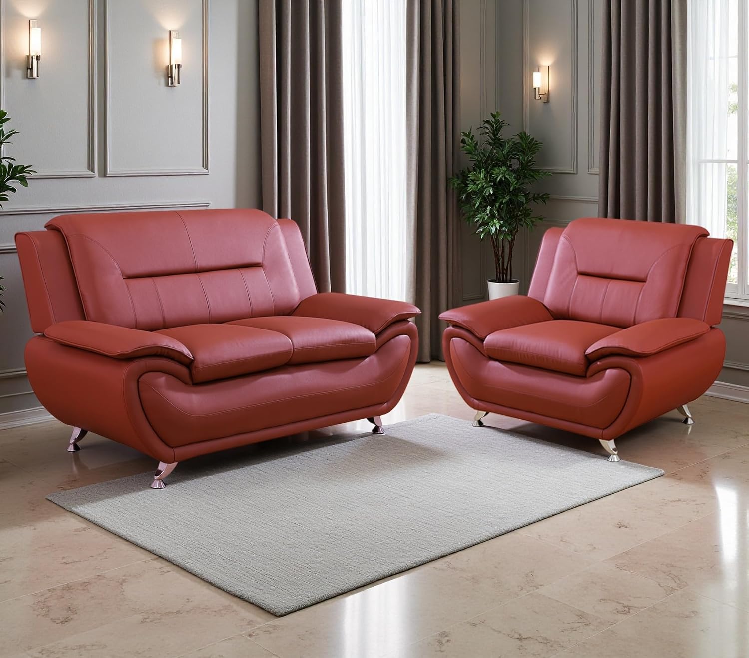 Leather Couches for Living Room, Living Room Couch Set, Sofa for Bedroom, Apartment, Living Room Furniture Sets (a-Leather Black, Sofa+Loveseat)