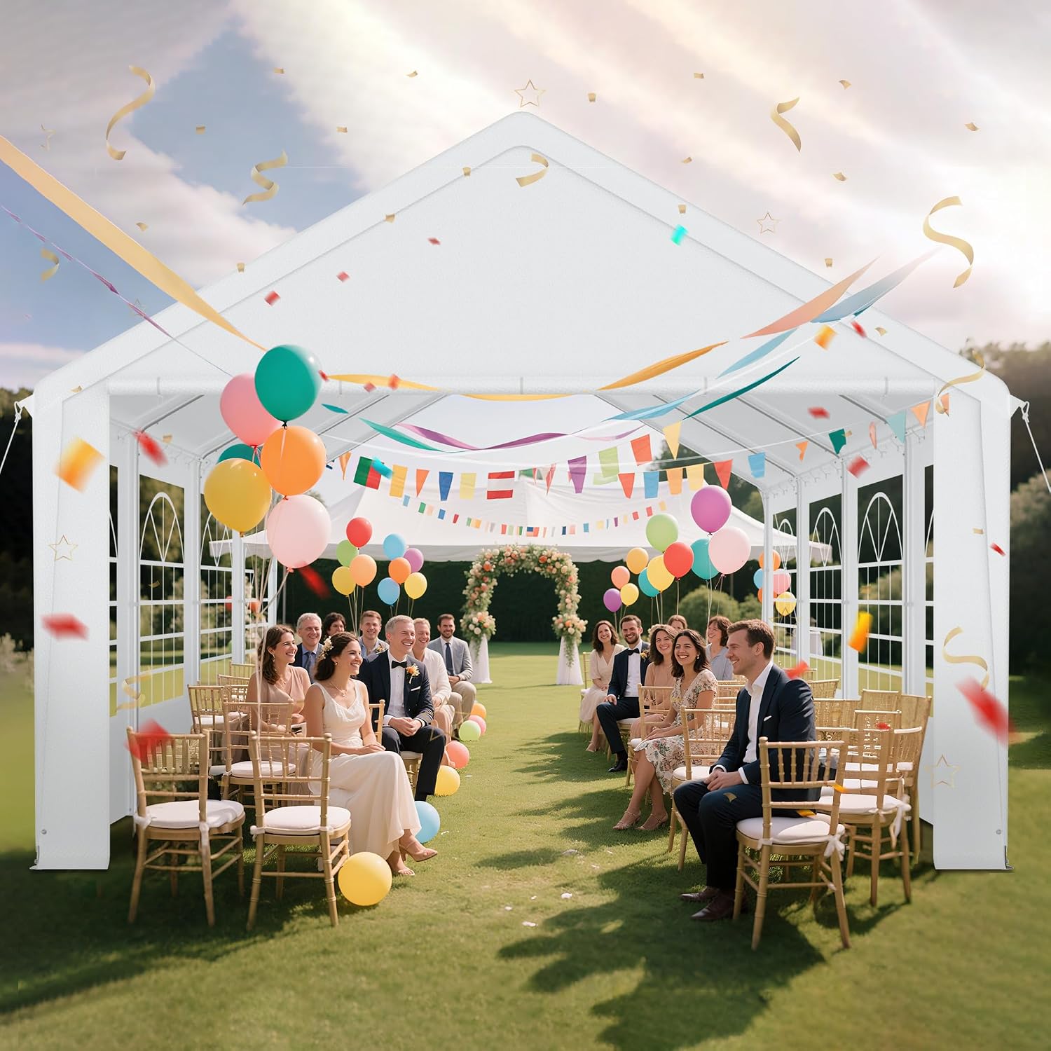 ACXIN Party Tent 4 x 8 m with PE Tarpaulin 170 g/m  Gazebo for Garden Party Tent Waterproof with Side Panels & Steel Frame Wedding Tent Marquee Garden Tent Pergola for Weddings and Events White