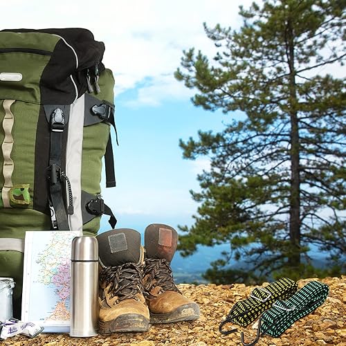 Miniatura 7 de 40 Inch Adjustable Flat Bungee Cord Flat Bungee Strap with Adjustable Length Metal Buckle and Hook for Camping Cargo Hand Carts (6 Pcs, Black Mainly)