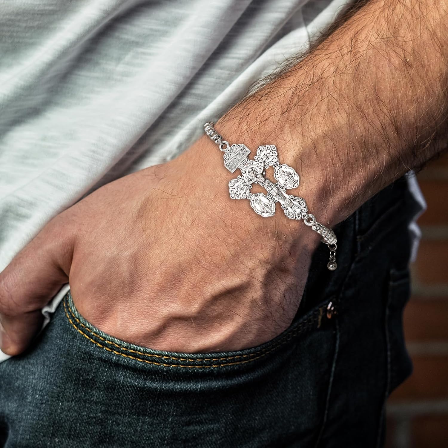 Pardon Crucifix Catholic Bracelet for Women Men,St Benedict Bracelet,Milagrosa Medal Bracelets,La Cruz Del Perdon Catolica,Crucifijo Del Perdon,Crucifijos Catolicos,Medalla De San Benito Bracelets - Image 5