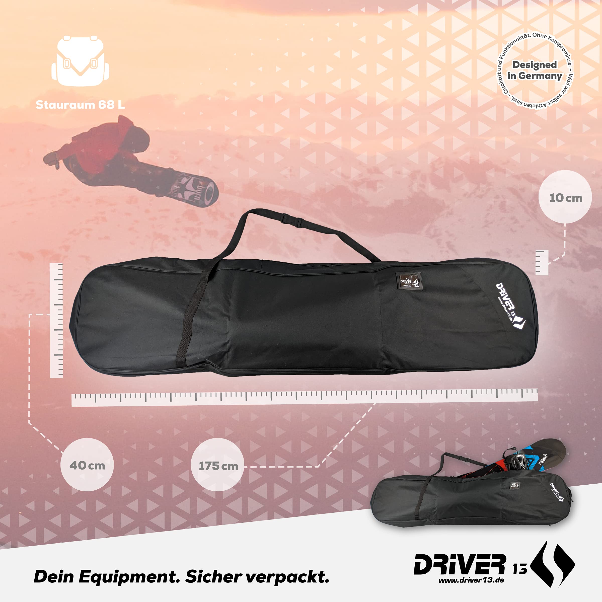 Driver13 ® Bolsa de Snowboard Negra - Boardbag - Bolsa de Snowboard Negra 175 cm