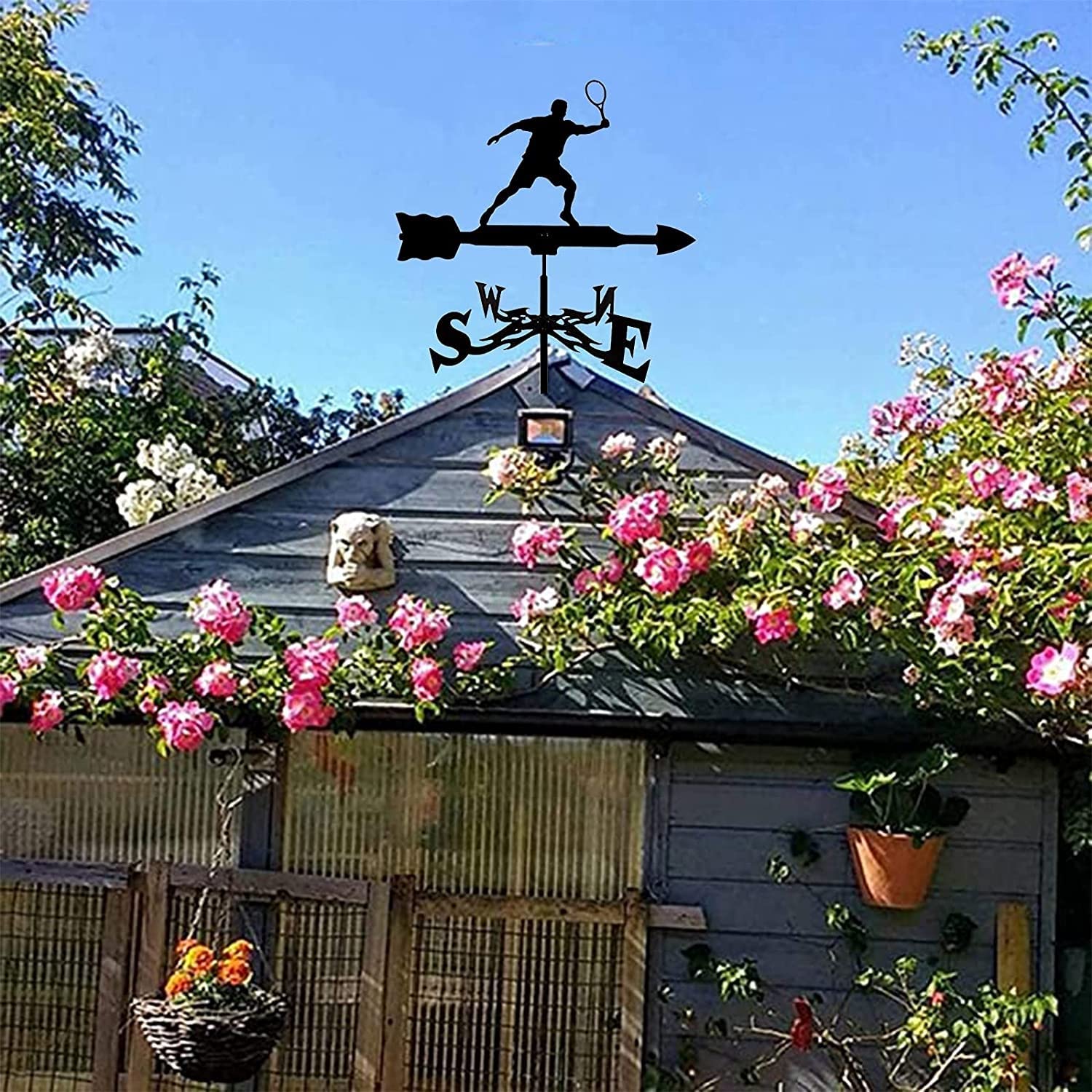 Metalowa wiatrowskaz, tenisowa wiatrowskaz Dekoracyjna wiatrowskaz Weathervane Garden Mount Yard Stake, żelazna wiatrowskaz Farma Trwała scena, narzędzie pomiarowe Budowa słupka og