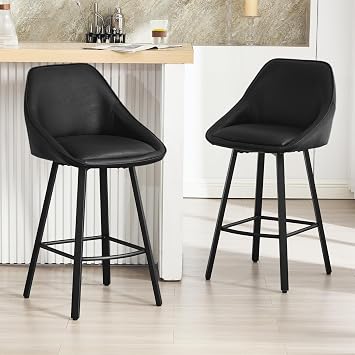Swivel Bar Stools Set of 2, 26" Counter Height Barstools Black