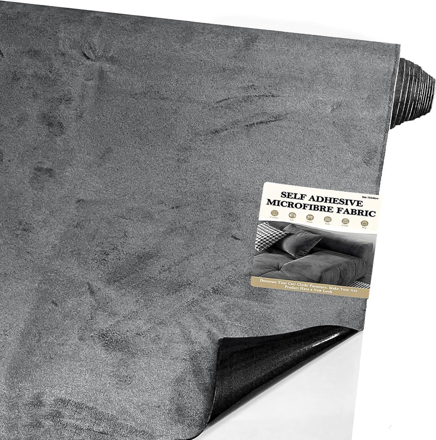 Tissu en microfibre autocollant pour cockpit, aspect daim, cuir synthétique, aspect daim extensible, tissu velours, 300 x 150 cm (gris neutre)