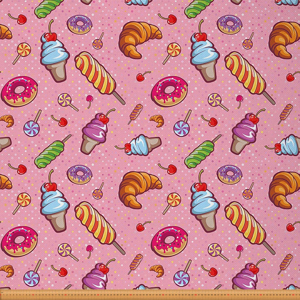 Cute Cupcakes Fabric by The Yard Donuts Lollipop Bun Pattern Upholstery Fabric for Chairs Chocolate Doughnut Fabric for Upholstery and Home DIY Projects 10 Yards (L920*W150cm) Pink