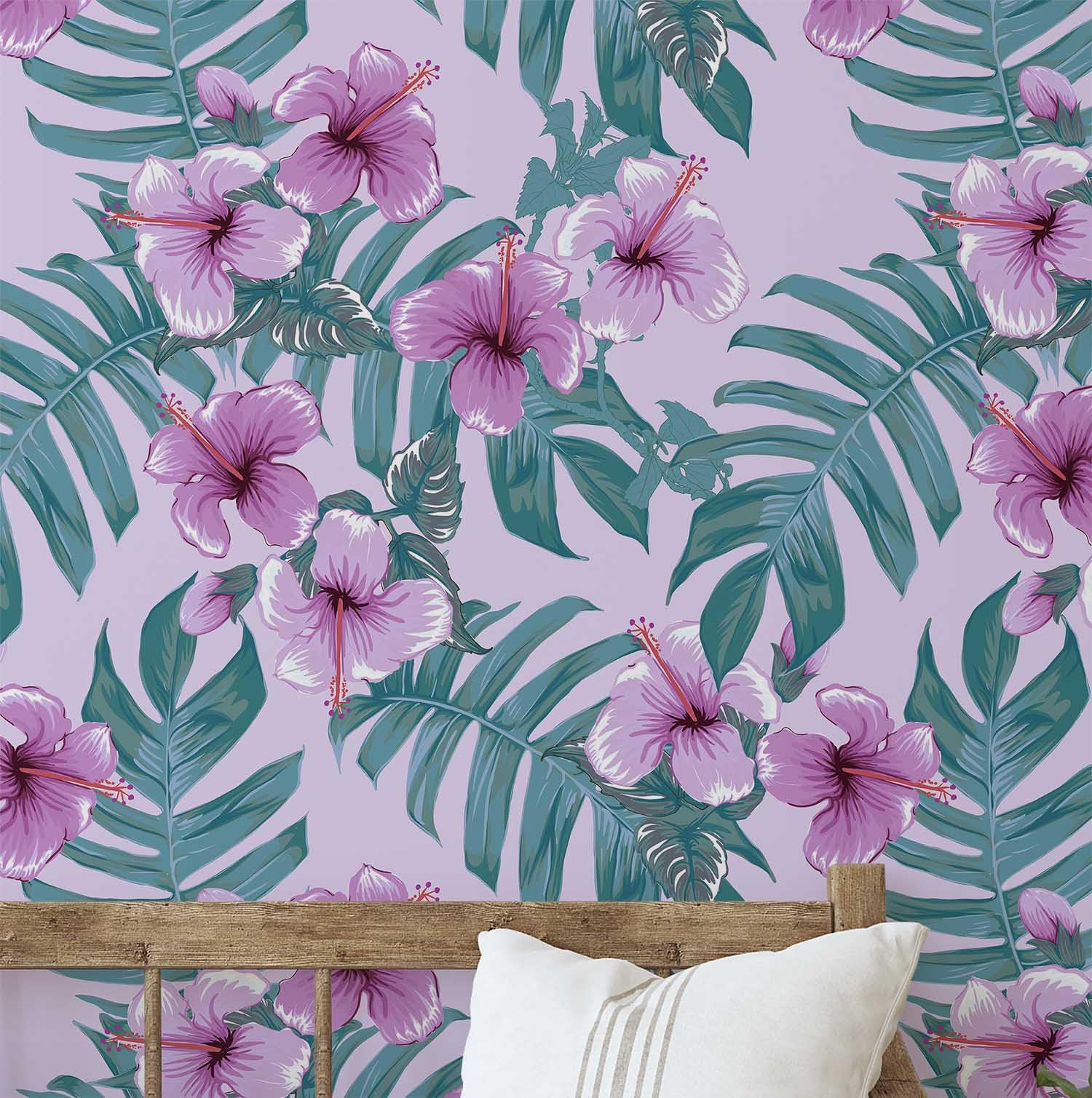 Papier peint hibiscus violet en vinyle autocollant de 25x120 pouces pour salon