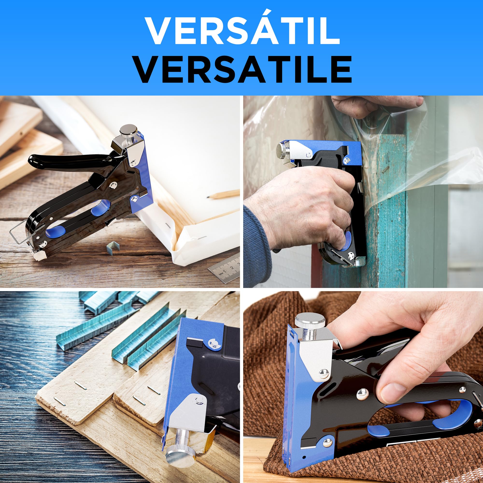Set de Grapadora 5 en 1 - Grapadora de Alta Resistencia + 1500 Grapas + Quitagrapas para Madera, Tela, Malla Metálica - Construcción, Manualidades, Tapicería