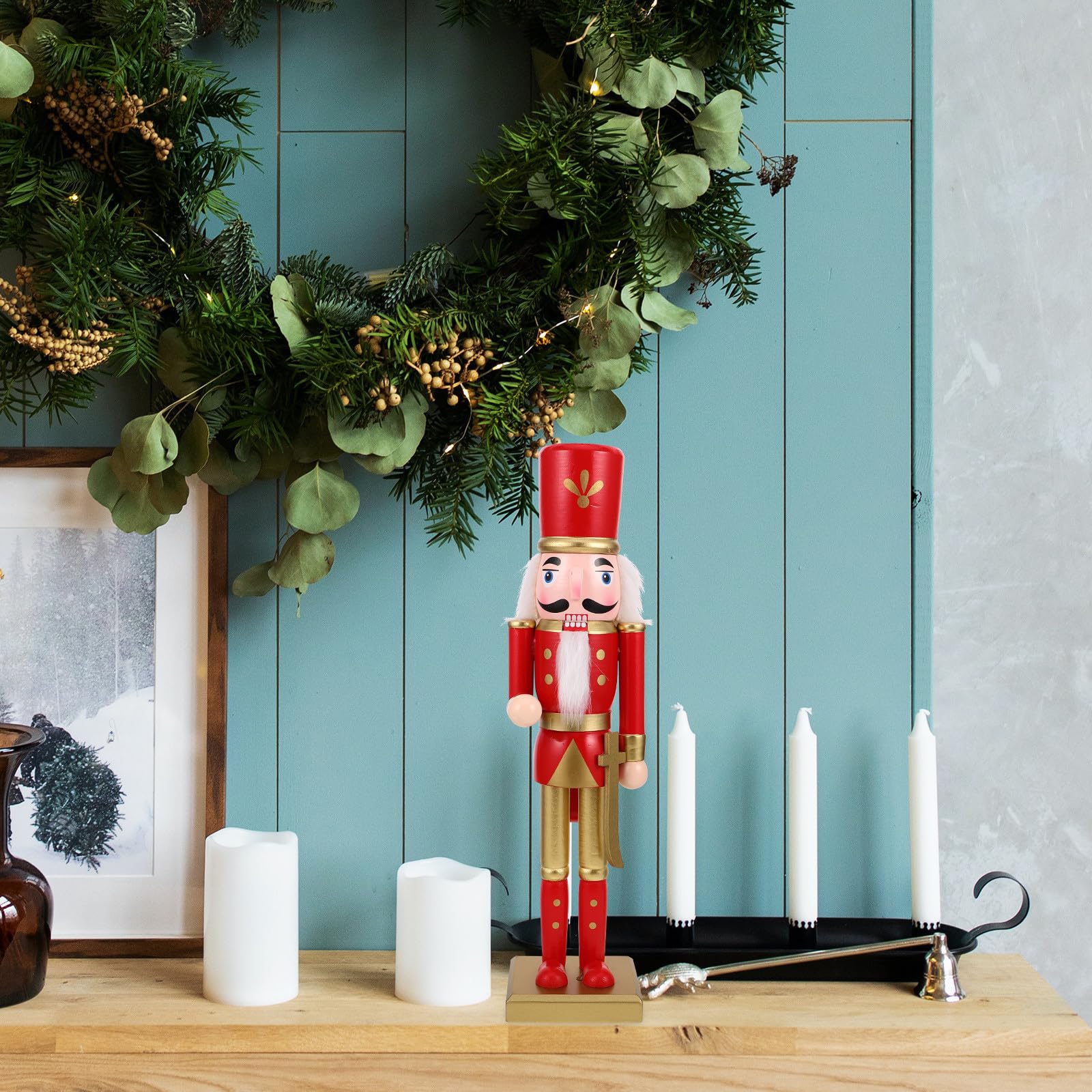 FRCOLOR 3 Pièces Casse-Noisette Décoratif en Bois Rouge, Figurine de Noël