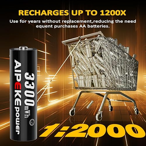 Miniatura 2 de Baterías recargables AA de litio, baterías AA recargables USB C, paquete de 4 unidades de 3300 mWh con cable USB C 4 en 1, más de 1200 ciclos, carga