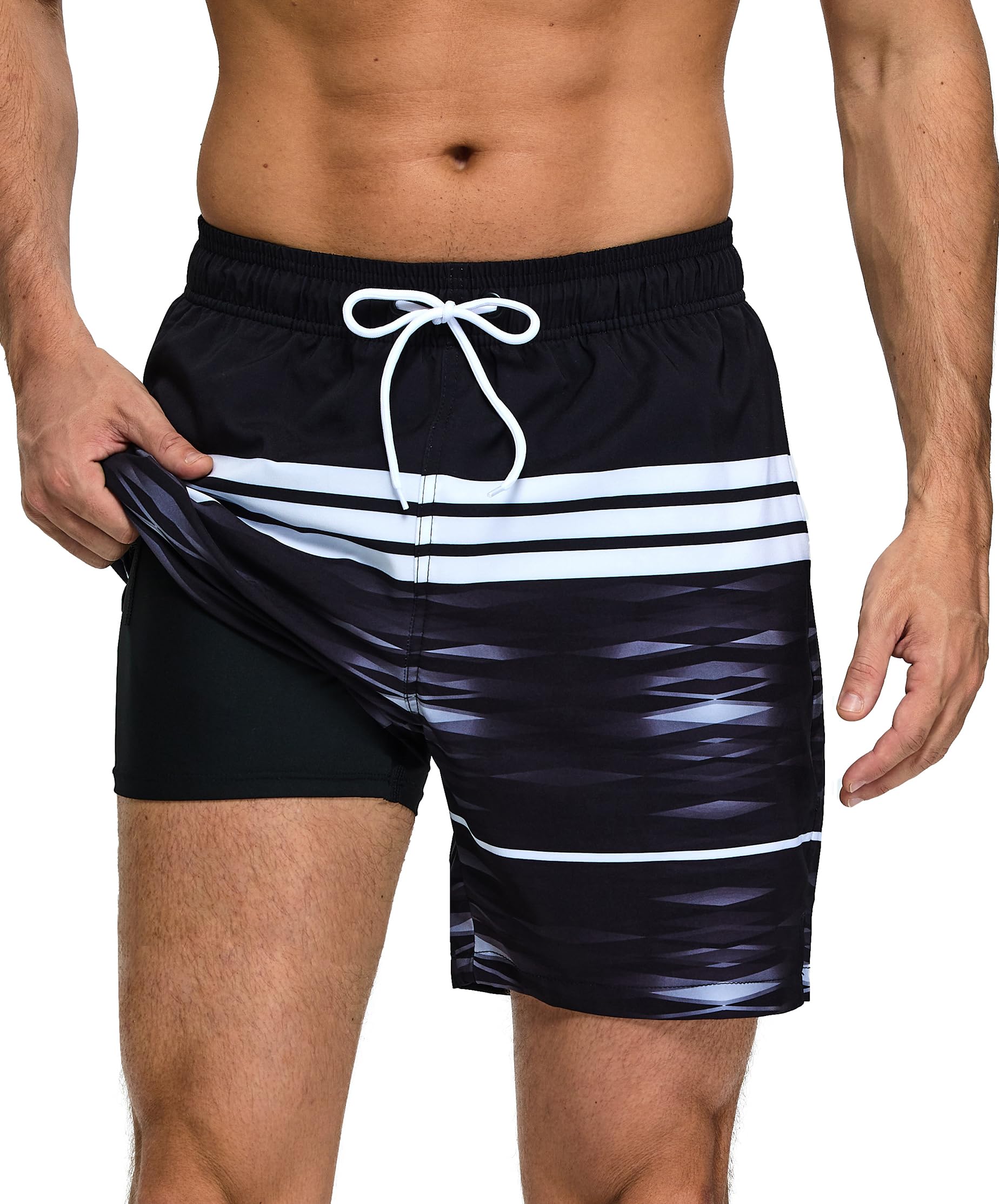 Badehose Herren Badeshorts 2-in-1 Schnelltrocknend Badehose für Herren Badehosen Schwimmhose Männer Badehose mit Innenhose und Reißverschlusstaschen