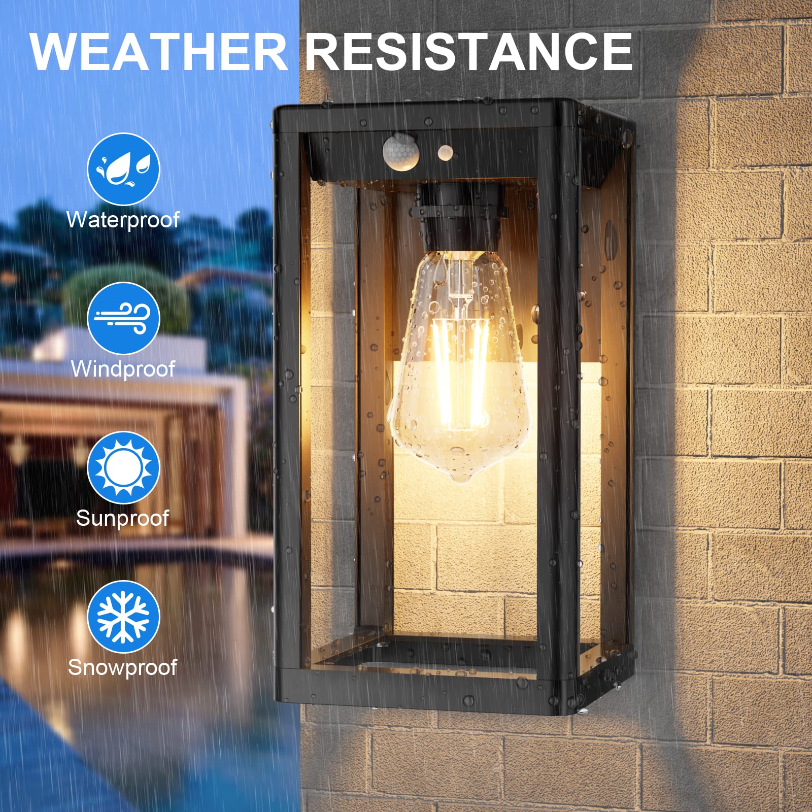 LaPitio Solar Halloween Decorations Lights Wall Lights Outdoor with Motion Sensor, Dusk to Dawn Wall Lantern, 3 Lighting Modes Porch Lights for Patio Garage Door 2Pack