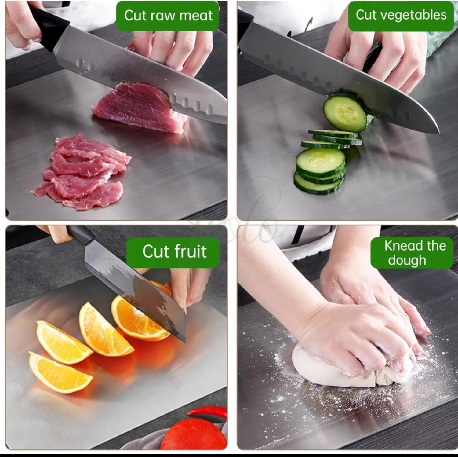 304 Stainless Steel Cutting Board – 14×10 Inch Metal Chopping Board, Double-Sided Non-Porous Surface, Durable 2mm Thick Kitchen Board for Meat, Vegetables, Cheese, Easy to Clean Countertop Board