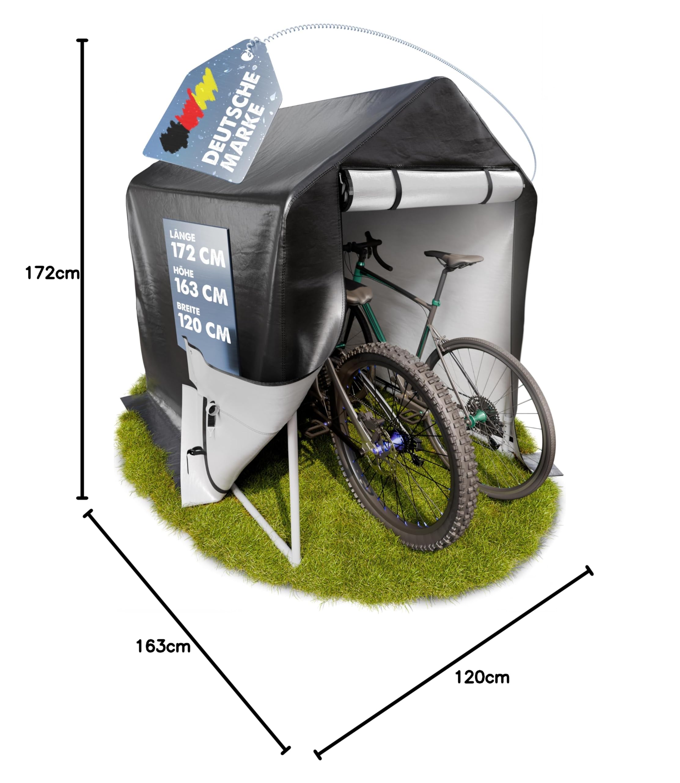 Fahrradgarage 172 x 163 x 120 cm, Aufbau ohne Schrauben, Zeltgarage | Gerätehaus und Fahrradschuppen, Foliengerätehaus und Gartenhütte für den Garten