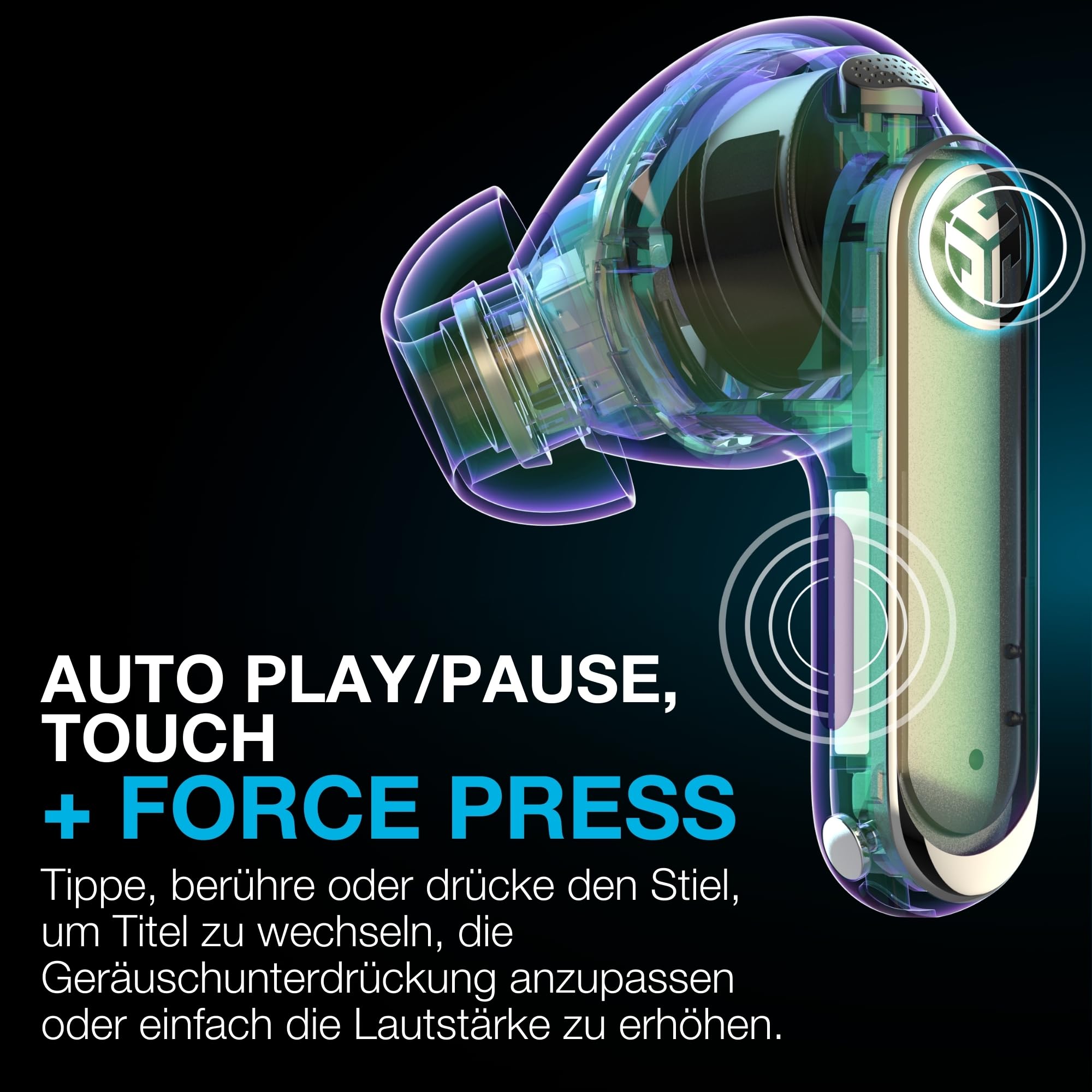 JLab Epic Pods ANC In-Ear Kopfhörer Bluetooth Noise Cancelling, Schwarz | Kabellose Earbuds 60+ Std., Adaptive-Geräuschunterdrückung, Dual-Treiber Hi-Res Audio, Multipoint, IP55, Klare Anrufe