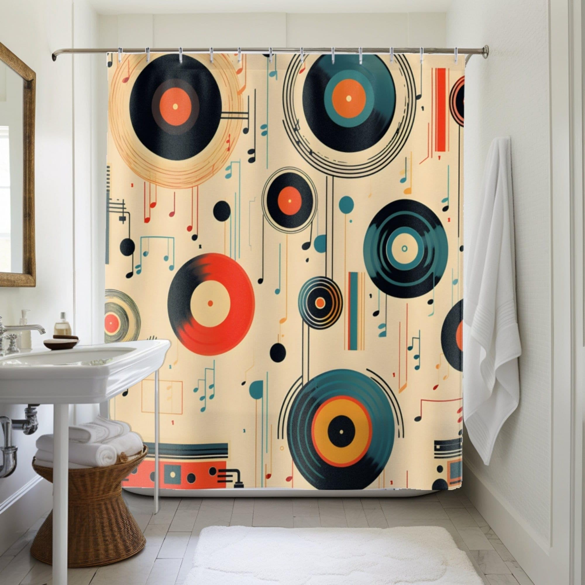 LMYCHENG Boho Record Shower Curtain Abstract Home Decor Unique Water Resistant Bath Accessory With hooks Machine washable(115x220cm/45x87in(WxH)/)